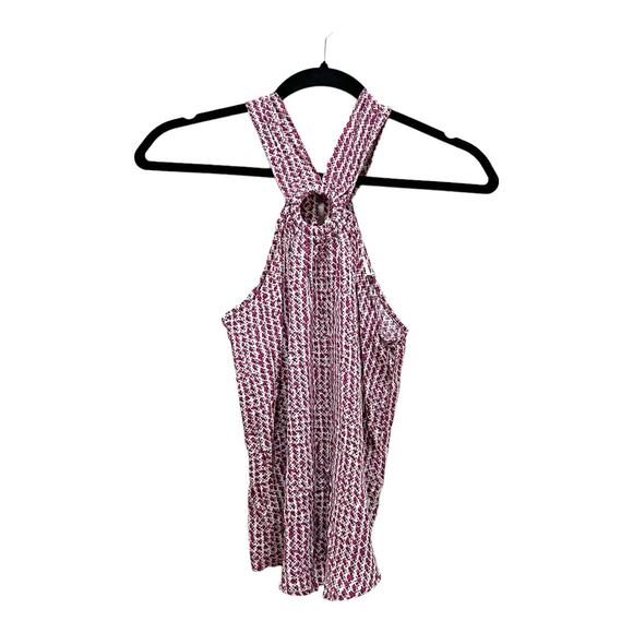 Maeve by Anthropologie Mica Keyhole Halter Style Pink Gometric Print Blouse Sz 0 - Picture 3 of 10